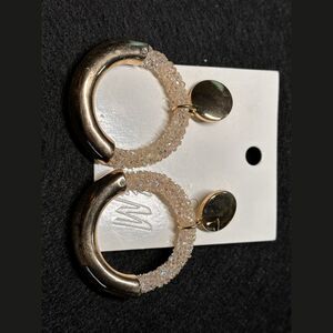 Boutique Gold Rhinestone Huggie Hoop Disc Drop Earrings Statement NWT